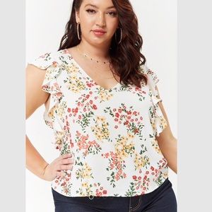 Plus size floral butterfly sleeve top